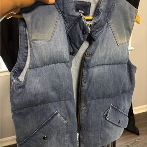 GAP Blue Denim Puffer Vest for Unisex